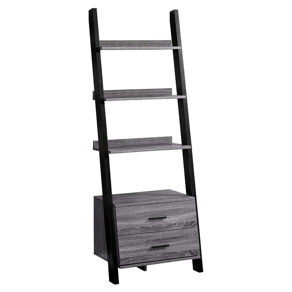 Bookshelves Black Bookshelf - 16'.75" x 25'.5" x 69" Grey, Black, Particle Board, Hollow-Core - Bookcase with 2 Storage Drawers HomeRoots