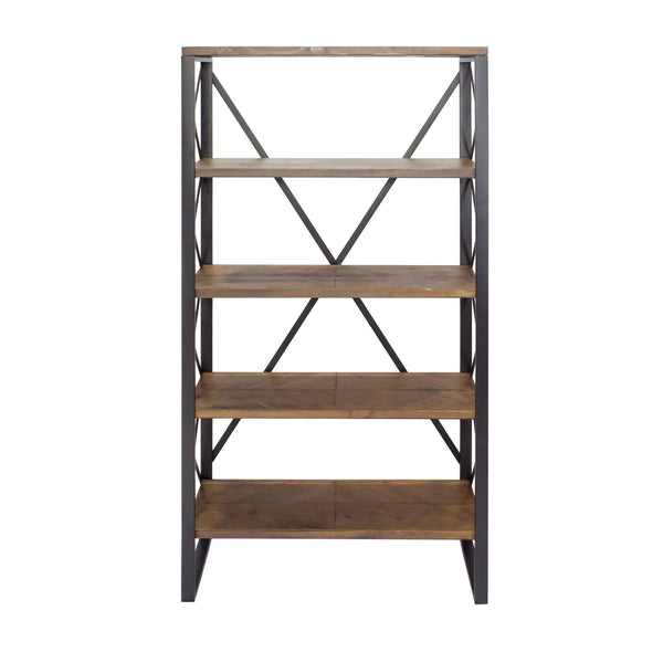 Bookshelves Corner Bookshelf - 32'.75" X 13'.5" X 59" Natural, Orange Metal, Wood, MDF Bookcase with Shelves HomeRoots