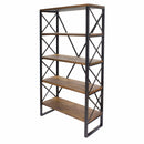Bookshelves Corner Bookshelf - 32'.75" X 13'.5" X 59" Natural, Orange Metal, Wood, MDF Bookcase with Shelves HomeRoots