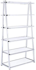 Bookshelves Corner Bookshelf - 36" X 16" X 71" White High Gloss And Chrome Bookcase HomeRoots