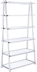 Bookshelves Corner Bookshelf - 36" X 16" X 71" White High Gloss And Chrome Bookcase HomeRoots