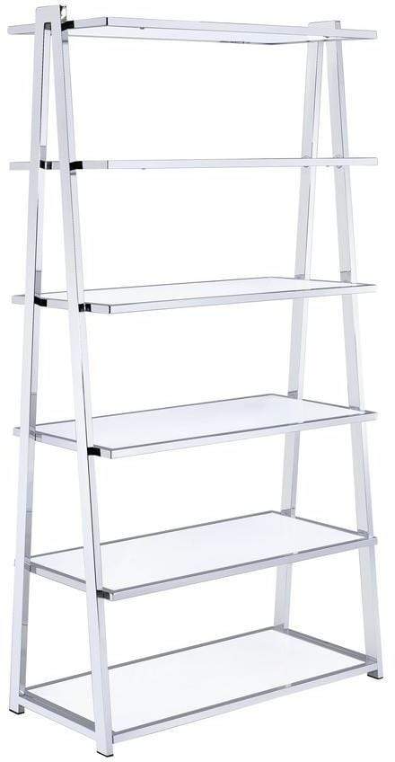 Bookshelves Corner Bookshelf - 36" X 16" X 71" White High Gloss And Chrome Bookcase HomeRoots