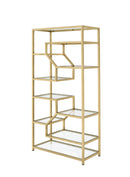 Bookshelves Corner Bookshelf - 38" X 16" X 71" Clear Glass And Gold Bookcase HomeRoots