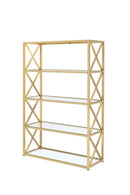 Bookshelves Corner Bookshelf - 48" X 14" X 77" Clear Glass And Gold Bookcase HomeRoots