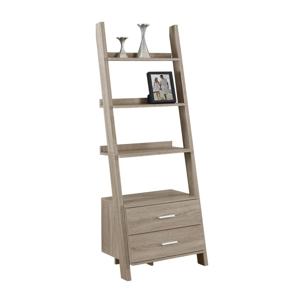 Bookshelves Kids Bookshelf - 16'.75" x 25'.5" x 69" Dark Taupe, Particle Board, Hollow-Core - Bookcase with 2 Storage Drawers HomeRoots