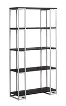 Bookshelves Modern Bookshelf - 12'.5" x 32" x 62" Cappuccino, Silver, Mdf, Metal - Bookcase HomeRoots