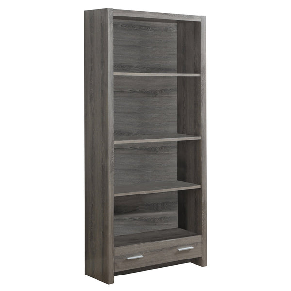 Bookshelves Modern Bookshelf - 12" x 31'.5" x 71'.25" Dark Taupe, Particle Board, Hollow-Core - Bookcase With A Storage Drawer HomeRoots