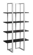 Bookshelves Modern Bookshelf - 13'.25" x 32" x 60" Cappuccino, Silver, Mdf, Metal - Bookshelf HomeRoots