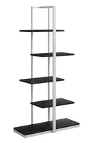 Bookshelves Modern Bookshelf - 13" x 32" x 60" Cappuccino, Silver, Mdf, Metal - Bookshelf HomeRoots