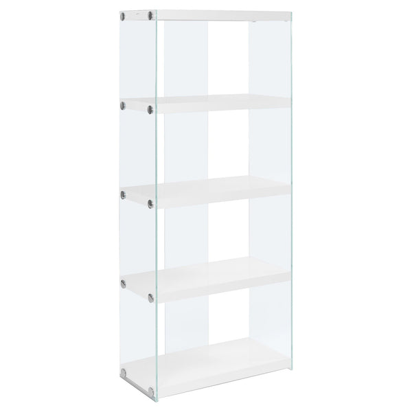 Bookshelves White Bookshelf - 12" x 24" x 58'.75" White, Clear, Particle Board, Tempered Glass - Bookcase HomeRoots