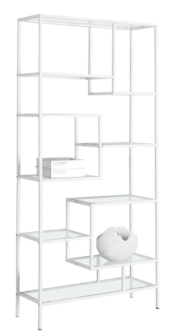 Bookshelves White Bookshelf - 12" x 32" x 72" White, Clear, Tempered Glass, Metal - Bookcase HomeRoots