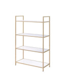 Bookshelves Wooden Bookshelf - 16" X 37" X 60" White High Gloss Gold Metal Wood Bookshelf HomeRoots