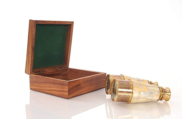 Boxes Wooden Box - 4.75" x 5.25" x 2.25" Binocular with Mop Overlay in Wood Box HomeRoots