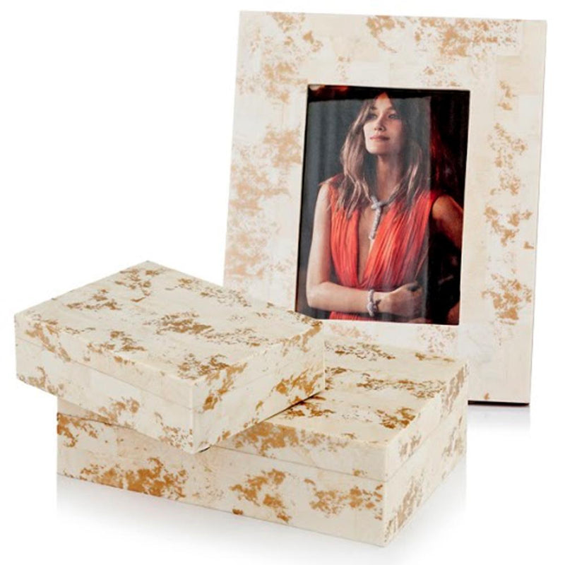 Boxes Wooden Box - 6" x 10" x 3" Natural & Gold, Bone - Boxes Set of 2 HomeRoots