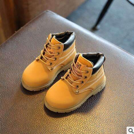 Boys Casual PU Leather Lace Up Boots-yellow fur-11-JadeMoghul Inc.