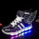 Boys USB Charging LED Light Up Shoes With Wing Design-White 1-1-JadeMoghul Inc.
