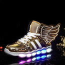 Boys USB Charging LED Light Up Shoes With Wing Design-White 1-1-JadeMoghul Inc.