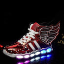 Boys USB Charging LED Light Up Shoes With Wing Design-White 1-1-JadeMoghul Inc.
