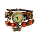 Bracelets Retro Butterfly Pendant Wooden Beads Leather Bracelet Watch TIY