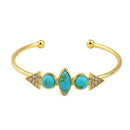 Retro Ethnic Style Geometric Turquoise Stone Decor Women Cuff Bangle
