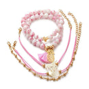 Sweet Young Lady Freshing Pink Pattern Acrylic Beads Pineapple Unicorn Charm Bracelets Set
