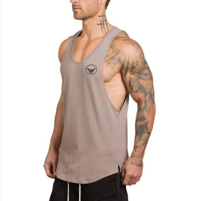 Brand mens sleeveless t shirts Summer Cotton Male Tank Tops gyms Clothing Bodybuilding Undershirt Golds Fitness tanktops tees-Khaki01-L-JadeMoghul Inc.