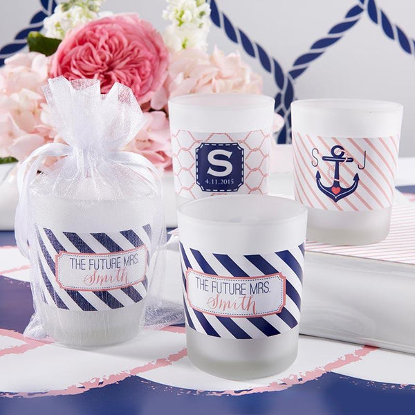 Bridal Shower Decorations Personalized Frosted Glass Votive - Kate's Nautical Bridal Shower Collection(24 Pcs) Kate Aspen