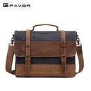 Briefcase Men Business Computer Messenger Bag Crazy Horse Leather&Canvas Crossbody Bag Male Laptop Handbags-coffee-JadeMoghul Inc.