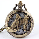 Bronze Wolf Hollow Quartz Pocket Watch - Necklace Pendant Women--JadeMoghul Inc.