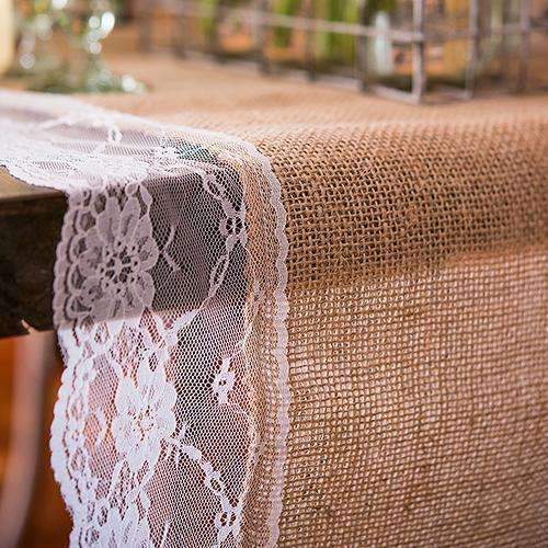 Burlap And Lace Table Runner With Equestrian Monogram (120" / 3.0m long) Plum (Pack of 1)-Wedding Table Decorations-Black-JadeMoghul Inc.