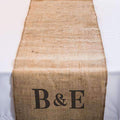 Burlap Table Runner With Equestrian Monogram (120" / 3.0m long) Plum (Pack of 1)-Wedding Table Decorations-Black-JadeMoghul Inc.