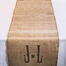 Burlap Table Runner With Vineyard Monogram (120" / 3.0m long) Berry (Pack of 1)-Wedding Table Decorations-Black-JadeMoghul Inc.