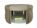 Button Tufted Fabric Upholstered Ottoman With Open Bottom Shelf, Brown-Ottoman-Brown-Fabric and Wood-JadeMoghul Inc.