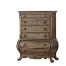 Cabinet and Storage Chests Six Drawer Chest With Antique Handles & Scrolled Legs, Vintage Oak Finish Benzara