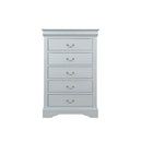 Traditional Style Five Drawer Wooden Chest with Bracket Base, Gray
