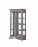 Wooden Curio with Double Door Glass Cabinets and 4 Shelves, Gray and Clear