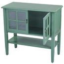 Cabinets Accent Cabinet - 32" X 14" X 30" Dark Celadon MDF, Wood, Clear Glass Console Cabinet with Doors and a Shelf HomeRoots