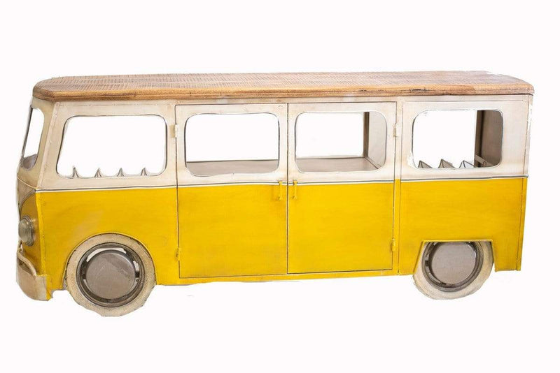 Cabinets Bar Cabinet - 24" X 38" X 38" Yellow and White Peace Bus Wine Bar HomeRoots