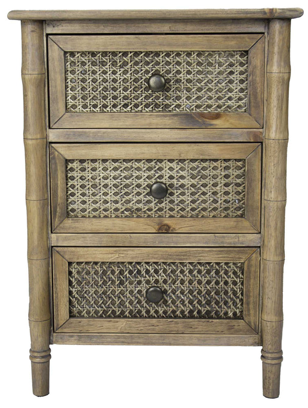 Cabinets Buffet Cabinet - 14" X 18" X 25" Rustic Wood  (Pine), Cane Cabinet with Drawers HomeRoots