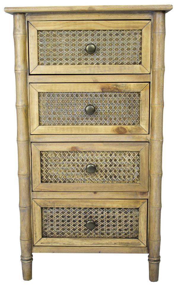 Cabinets Buffet Cabinet - 14" X 18" X 31'.5" Rustic Wood Wood (Pine), Cane Cabinet with Drawers HomeRoots