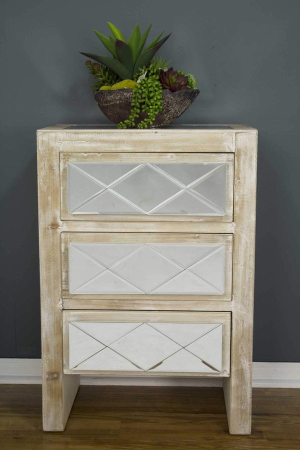 Cabinets Buffet Cabinet - 19'.6" X 13'.8" X 29" White Washed MDF, Wood, Mirrored Glass Accent Cabinet with Drawers and Mirrored Glass HomeRoots