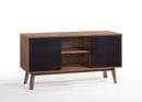 Cabinets Buffet Cabinet - 29" Walnut and Black Veneer, MDF, and Wood Buffet HomeRoots