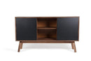 Cabinets Buffet Cabinet - 29" Walnut and Black Veneer, MDF, and Wood Buffet HomeRoots