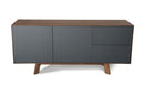 Cabinets Buffet Cabinet - 30" Charcoal Grey and Walnut Veneer, MDF, and Metal Buffet HomeRoots