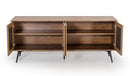 Cabinets Buffet Cabinet - 30" Walnut Veneer, Glass, and Metal Buffet HomeRoots