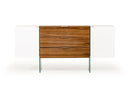 Cabinets Buffet Cabinet - 30" White and Walnut Veneer, MDF, Glass, and Steel Floating Buffet HomeRoots