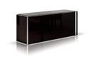 Cabinets Buffet Cabinet - 31" Ebony Lacquer MDF, Glass, and Steel Buffet HomeRoots