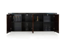 Cabinets Buffet Cabinet - 32" Golden Veneer, Glass, and Steel Buffet HomeRoots