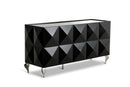 Cabinets Buffet Cabinet - 33" Black Lacquer MDF and Steel Buffet with 3 Doors HomeRoots