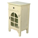 Cabinets Corner Cabinet - 18" X 13" X 30" Antique White MDF, Wood, Clear Glass Accent Cabinet with a Drawer and Front Arch Door HomeRoots